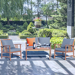 Costway 4PCS Wooden Patio Furniture Set Table Sofa Chair Cushioned Garden  NEW - Walmart.com